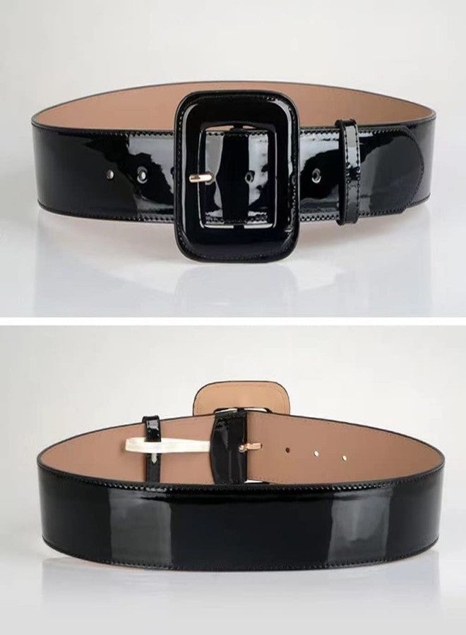 ANNULOYA Lady's Patent Leather Belt Fashion Cinch Women Wide Waist Belts for Dresses with Square Buckle - Image 3